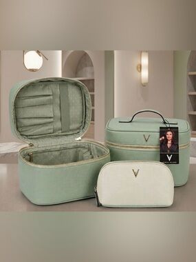 NEW Vanessa Williams ✨ 3 Piece Set Travel Tote Zip Cosmetic Bag Pouch